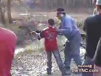 Little Kid almost Kills a Few People with his Dads AK