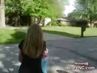 Little Girl kicks her Neighbors Ass for wanting to Screw her Dad
