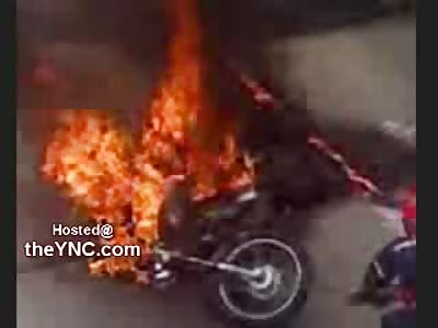 Biker Disabled after Crash, Burns to Death