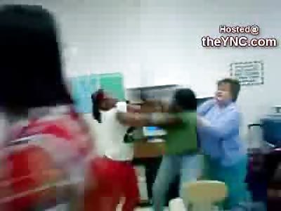 Nice White School Teacher gets in Between Two Crazy Black Students