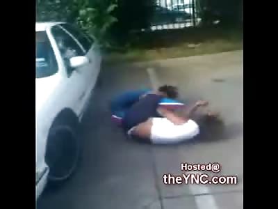 Girl takes off Shirt and Bra for her Fight in the Street