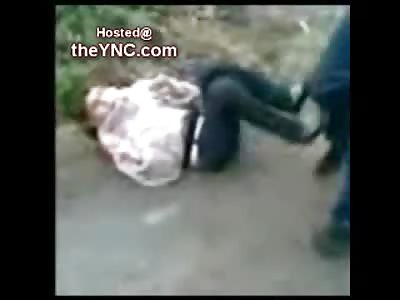 Young and Scared Russian Girl is Kicked and Beaten by Older Man