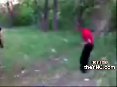 Kind of Disturbing Cell Phone Video of Cowering Kid being Beaten by 2 Men Twice his Size