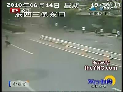 Chinese Business Woman Chatting on her Cell Phone....vs Speeding Hit and Run Driver