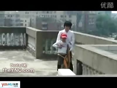 Sub Human Chinese Mom wants to Kill Herself in Front of her 7 Year Old Boy