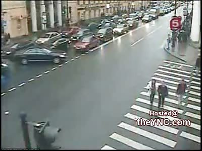 Two Moronic Drivers Hit Two Pedestrians on a Russian Sidewalk