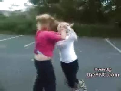 Big Tough Girl Blonde in White Shirt Ends Fight Crying like a Schoolgirl (Watch Full Video)