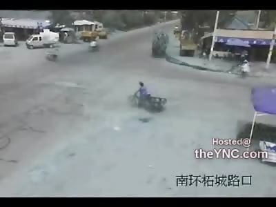 A BRUTAL DEATH: Face to Face with your End....Female Killed by Large Truck on her Little Bike (Watch Slow Motion)