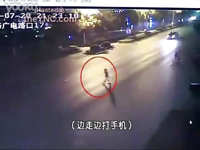 Oh Boy: Clueless Pedestrian on his Phone gets BLASTED and Killed by oncoming Car in the Street