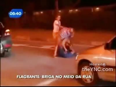 Haha: Big Man in his Underwear Delivers Beating to Man in front of his Girlfriend (Brazil)