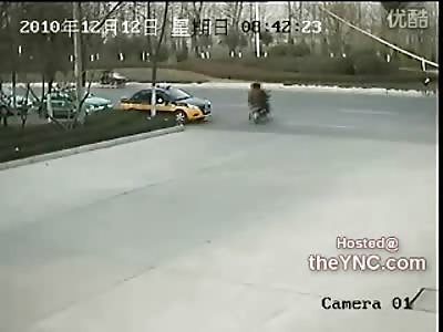 Scooters Everywhere...Triple Riding Guys get Blasted by Car