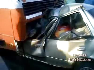 Bus Removed off of Females Car after She Rear Ended It (Santa Cruz Bridge, Argentina)