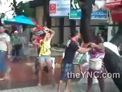 Smokin Hot Girl Fights Off Fat Ex-Girlfriend with an Umbrella