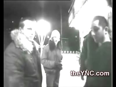 Girl with Snow Shovel gets 2 Guys KO'd by a Bad Ass Bouncer