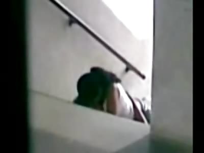 Teen Couple at Airport Can't Wait to Get Home.... Sex on the Stairwell 