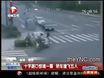 One Car takes Out Entire Chinese Scooter Gang
