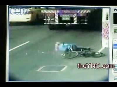 OUCH: Old Woman on her Bike Ran Over and Crushed by Flatbed Truck on the Highway