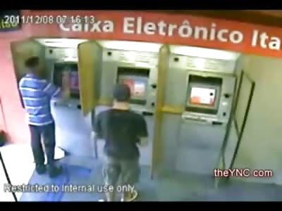 Crazy Vigilante pulls Gun on Failed Robber and Kills him in ATM Terminal (2 Different Camera Angles)