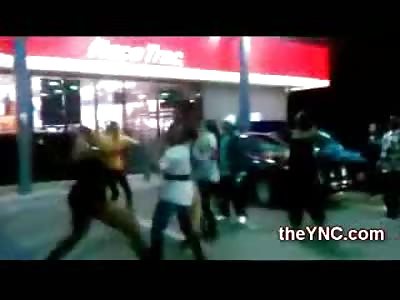Ghetto Fight Between a Posse of Black Chicks Outside of a Corner Store