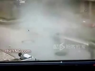A Complete Moron and Fireworks = A Manhole Cover Blowing Him the Fuck Up 