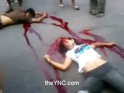 Teen Girl Sprawled on the Street with trail of Blood after Fatally hit by a Truck
