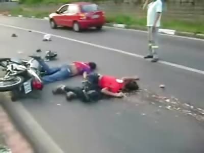 Two Splattered Bikers Brains thrown onto the Street