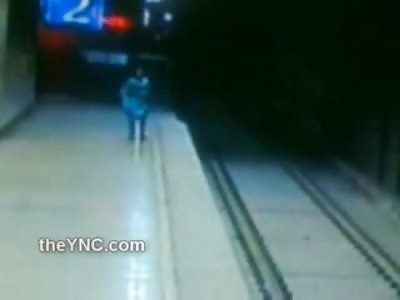 Girl in Flowing Blue Dress lays head on Train Tracks to Killl herself