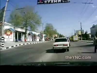 Oblivious Man Forgets That Cars Drive on Road.... Completely Owned