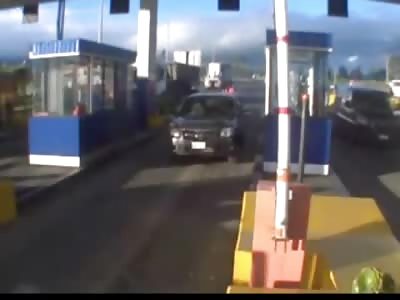 Insane Fatal Crash at a Toll Booth Car Disinigrated by Truck