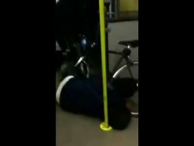 Irate Woman Beats the Shit out of Man on Subway... Even Kicks Him While He's Down
