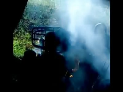 Freshly Crackling Soldiers Burning Stuck Underneath Their Jeep