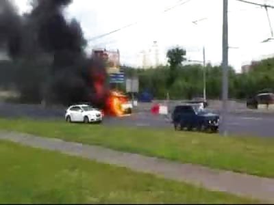 WOW: Intense Explosion Nearly Engulfs Little White Car Too