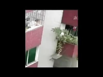 Boy Dangles from his Neck in a Plant Holder as Dad tries for the Rescue
