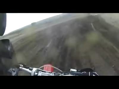 POV of Dirt-bike Racer ended by Tractor that Comes out of Nowhere