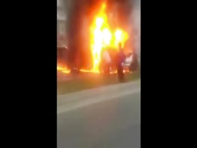 Burning after Accident...Man in his Underwear on Fire and Screaming GIrl pulled out of Wreck in Flames