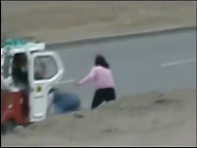 Drunken Man gets out of his Van and Smacks his Pregnant Wife in the Street...then Walks Home Alone