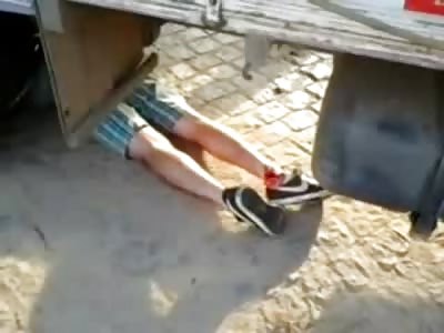 Kid Clings to Life under Wheel of Truck with Perfect new Nike Kicks