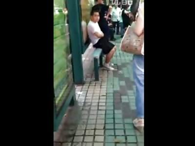 LMFAO: Man Frantically Jerks off with Two Hands on Public Bench
