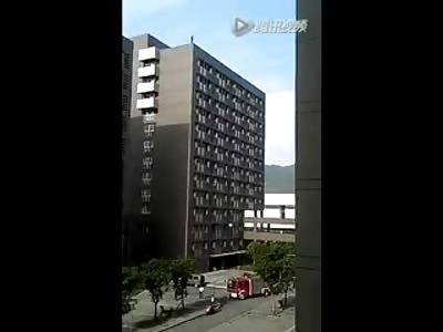 Man takes a Nose Dive off Highhhhh Building before the Firemen can Set Up Rescue Gear