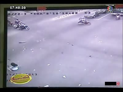 Great Driver takes Out Male and Female Bikers in One Shot