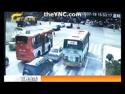 Car Crashes Through Bus....(3 Camera Angles including Inside the Bus)