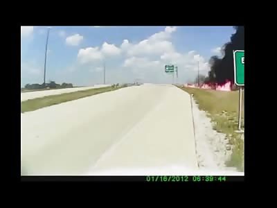 Incredible Video Shows a Freight Truck Explode on Impact from Bizarre Accident