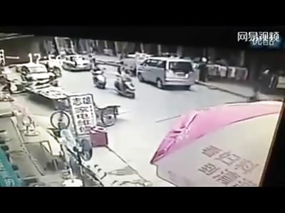 Little Boy on his Little Scooter Run Over by Car