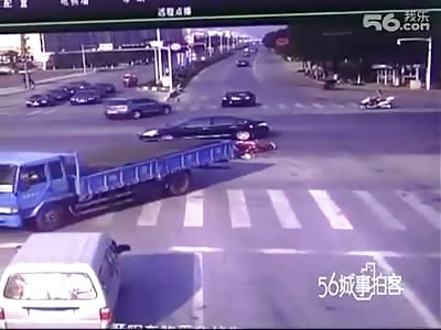 Biker tries Skidding under Truck but ends up Crushed to Death 