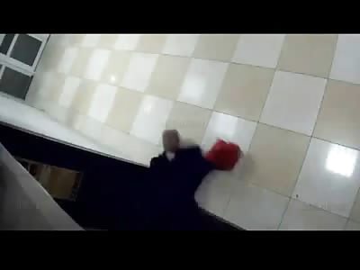 Pissed off Russian Bouncer Kills Drunken Older guy by Throwing him Down the Staris