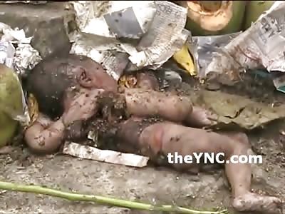 Very Graphic Video of Dead Mutilated Baby found in a Dumpster of Rotting Fruit 