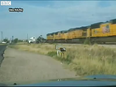 Freight Train Steamrolls Through a Broken Down Semi Truck i Texas