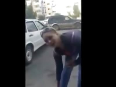 Crazy Russian Girl Humiliates and Beats on high Heeled Hooker in the Street