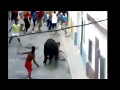 Bull Goes Nuts on Street Goring this Poor man to Death