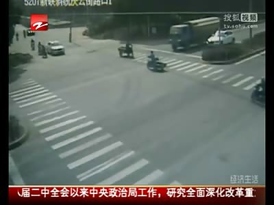 2 Angles Show this Man on a Bike Ran over by Huge Truck
